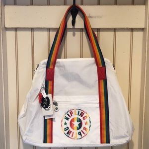 100% NEW KIPLING light duffel bag- rainbow & white